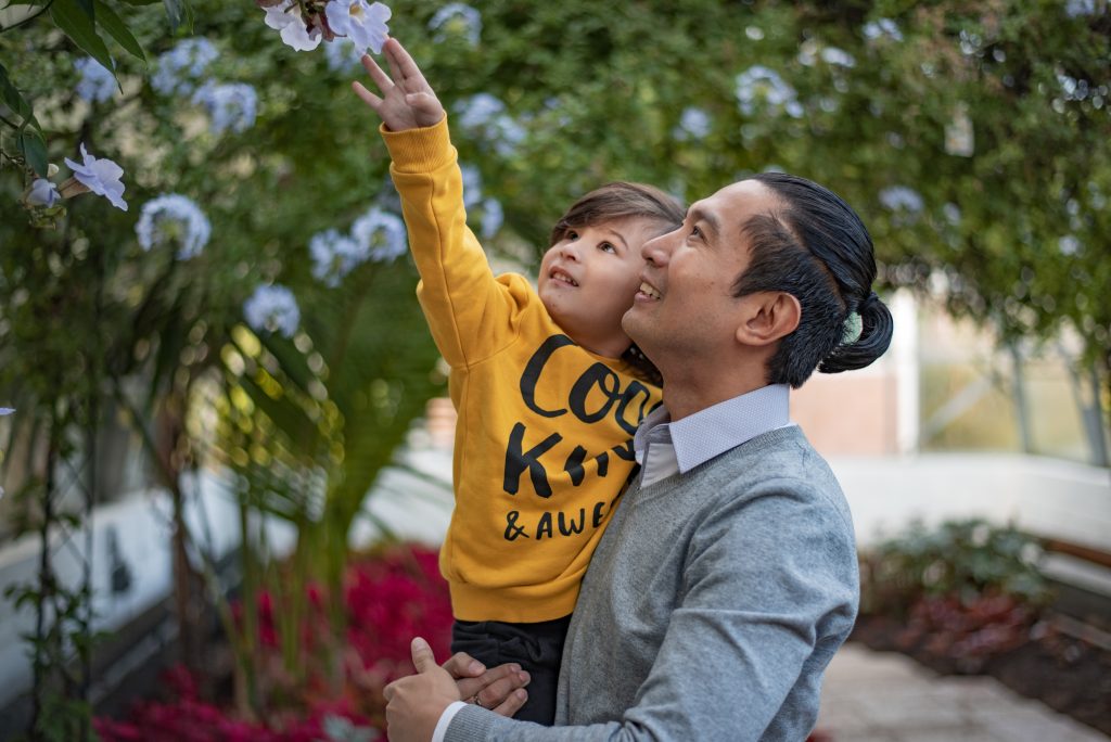 Father and Son special moment at winter gardens, Aberdeen